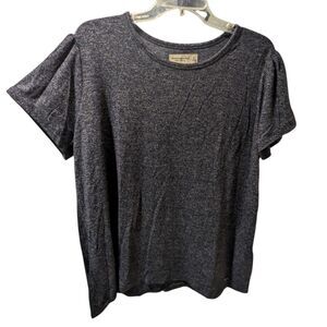 Abercrombie & Fitch Blue T-Shirt Women's XL Soft A&F Cozy Puff Sleeve Heathered